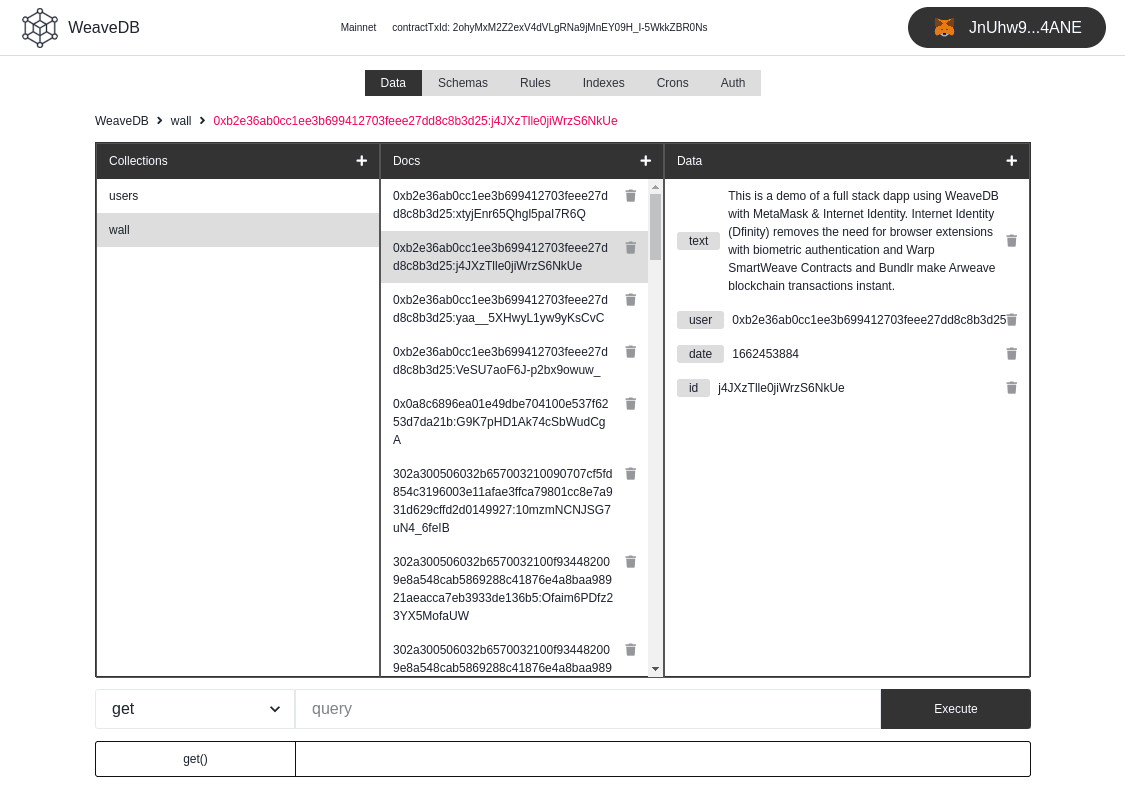 WeaveDB Web Console